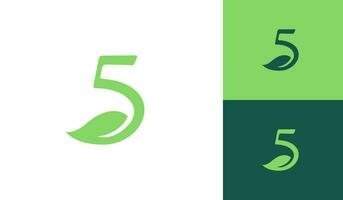 Number 5 with leaf logo design vector