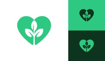 Leaf plant with heart logo design vector