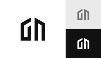 letra gn inicial con casa forma logo diseño vector