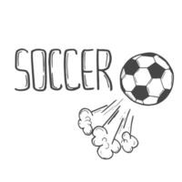 doodle hand drawn Soccer word and flying ball sketch vector
