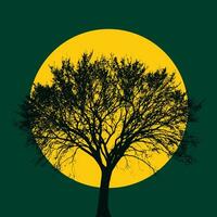 Vector silhouette of tree on the background of the full moon. Eps 10