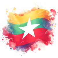 AI generated Hand painted in Myanmar Flag in Watercolor Style png