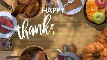 animated happy thanksgiving day with a background of various foods to celebrate thanksgiving day video