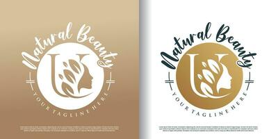 plantilla de logotipo de belleza natural con vector premium de concepto de letra u