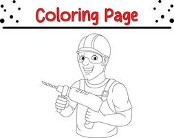 mechanic holding drill tool coloring page vector