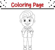 happy school boy with backpack coloring book page vector