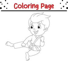 pequeño chico formación kárate colorante libro página vector