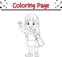 Cute school girl coloring book page vector