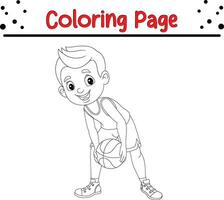 boy playing basketball  coloring book page vector