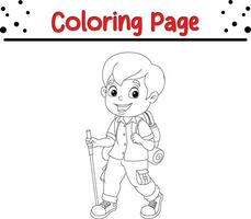 explorer boy with walking stick coloring page vector