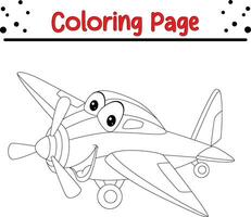 sonriente avión colorante página para niños vector