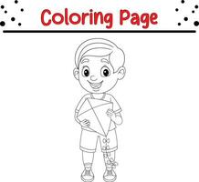 boy holding kite coloring page vector