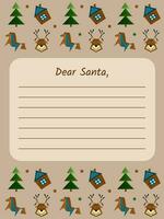 Christmas letter to Santa Claus. Wishing list template, notes. Paper card for Dear Santa. Letter layout with Christmas pattern and Christmas elements. vector