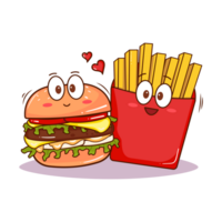 Cute Cartoon Burger with French Fries png