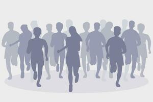 grupo de maratón corredores silueta de un multitud de personas correr. deporte ilustración. vector