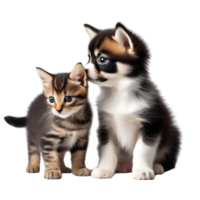 AI generated A close-up image of a cute little kitten and a puppy.   Ai-Generated. png