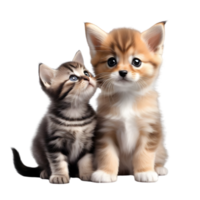 AI generated A close-up image of a cute little kitten and a puppy.   Ai-Generated. png