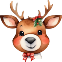 AI generated Watercolor painting of cute reindeer with a Christmas theme. Ai-generated. png