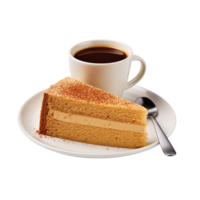 AI generated A piece of sponge cake with cup of coffee transparent background png