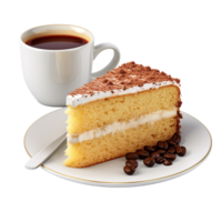 AI generated A piece of sponge cake with cup of coffee transparent background png