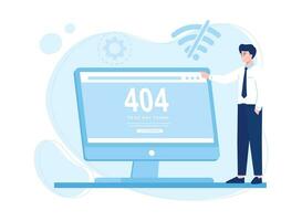 internet network warning error page error or internet not found on network problem concept flat illustration vector