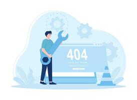 Internet reparar Servicio 404 error página error o Internet problema no encontró en el red concepto plano ilustración vector