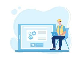 programming software problems on laptop concept flat illustration vector