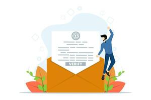 Email verification concept. get incoming email. Send and receive verification emails. Can be used for web landing pages, banners, mobile applications. Flat Vector Illustration on white background.