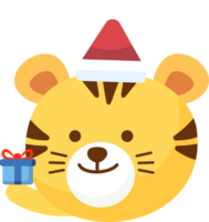 tigre Père Noël avec cadeau boîte png