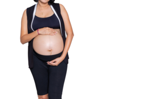 Portrait of a pregnant woman touching her big belly close up, mother, pregnancy, people and expectation. Woman holding big pregnant stomach png