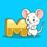 Alphabet letter m for mouse cartoon vector icon illustration