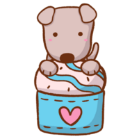 dibujos animados perro sentado en parte superior de un pastel con corazones png