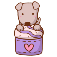 dibujos animados perro sentado en parte superior de un pastel con corazones png