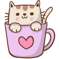un dibujos animados gato en un taza con un corazón png