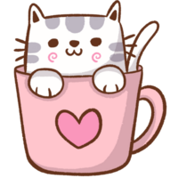 a cartoon cat in a cup with a heart png