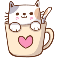 a cartoon cat in a cup with a heart png