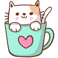 une dessin animé chat dans une tasse avec une cœur png