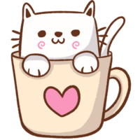 un dibujos animados gato en un taza con un corazón png