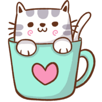 une dessin animé chat dans une tasse avec une cœur png