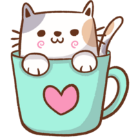 a cute cat in a cup with a heart on it png