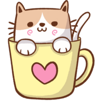 a cute cat in a cup with a heart on it png