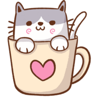 un' cartone animato gatto nel un' tazza con un' cuore png