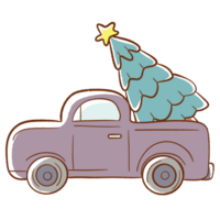 cartoon christmas tree in a truck clipart png