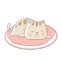 un dibujos animados gato dormido en un rosado plato png