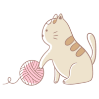 a cartoon cat playing with a ball of yarn png