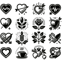 Set of Heart Illustration Icons silhouette PNG file