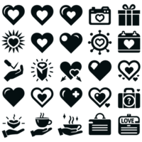 uppsättning av hjärta illustration ikoner silhuett png fil