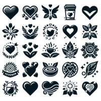 uppsättning av hjärta illustration ikoner silhuett png fil