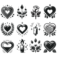 Set of Heart Illustration Icons silhouette PNG file