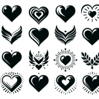 Set of Heart Illustration Icons silhouette PNG file